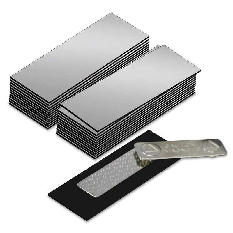 All Quality Name Badge Blanks with Magnetic Backing, Square Corners, Brushed Silver 1" X 3" (25 Pack) - Image 1